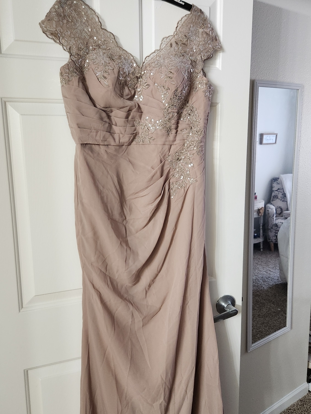 Embellished Lace Bodice Maxi Dress in Taupe - Women